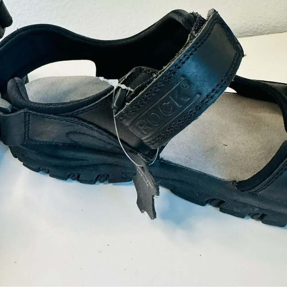 Rim Rock Mens Size 11 Black Genuine Leather Adjustable Straps w TPR SOLE SANDALS